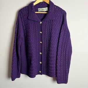 Aran Crafts Deep Purple Cable Knit Wool Cardigan